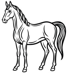 Black horse vector illustration running in nature