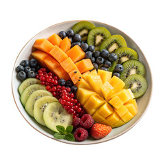 Mix of Fresh Fruits Plate – Tropical and Healthy Fruits on White Background