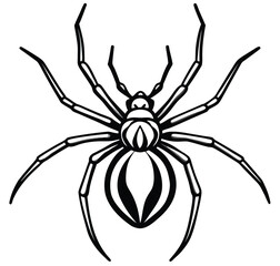 An isolated black spider, a scary symbol of danger, crawls on a white background