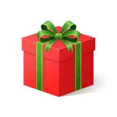 Red Gift Box with Green Ribbon and Bow