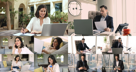 Remote communication, modern technology usage for business and leisure, collage