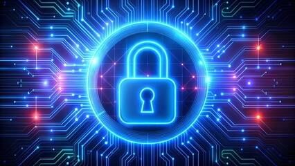 Secure your digital world with this glowing padlock on a futuristic circuit board, representing advanced cybersecurity and data protection.