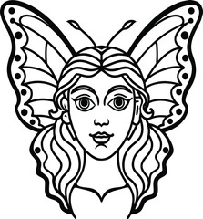 Vector illustration of a woman’s face with skull design and artistic hairstyle