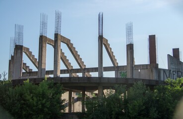 unfinished concrete structure. abandoned concrete building