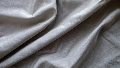 Light Gray Wrinkled Cotton Fabric Texture Closeup With Soft Creases For Textile Design Or Background Overlay Use
