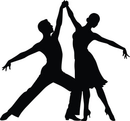 Silhouette of dancing couple, elegant ballroom dancers pose, romantic dance vector illustration for performance, passion, love, and movement concepts