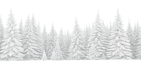 Snow covered pine trees on white background isolated on a transparent background