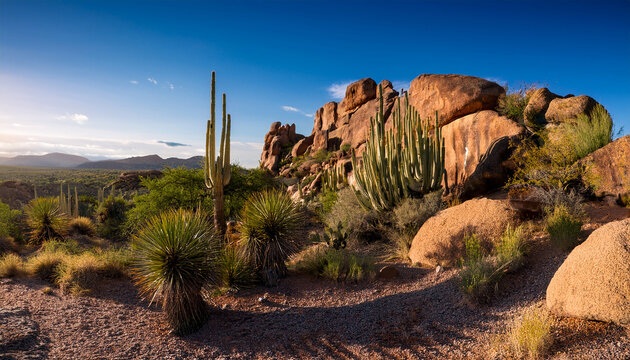 Cacti Growing On Large Rock Formations