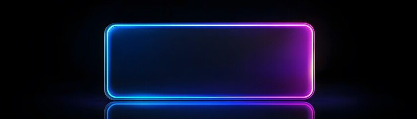 A vibrant, glowing rectangle frame with neon-colored outlines set against a stark black background creates a modern, futuristic display.