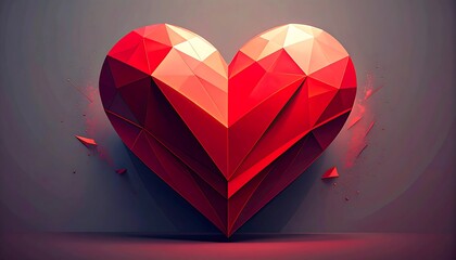 Geometric red heart on dark background