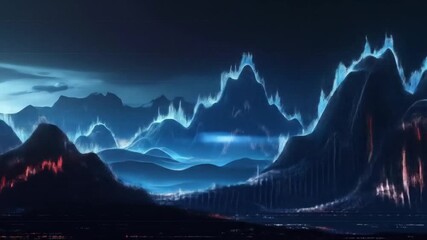 Animated Abstract Mountainous Data Visualization with Fluorescent Light Effects - Powered by Adobe