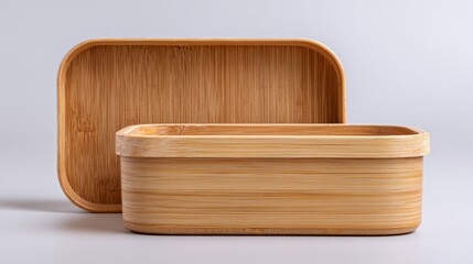 Biodegradable bamboo lunch box template. Zero waste packaging mockup