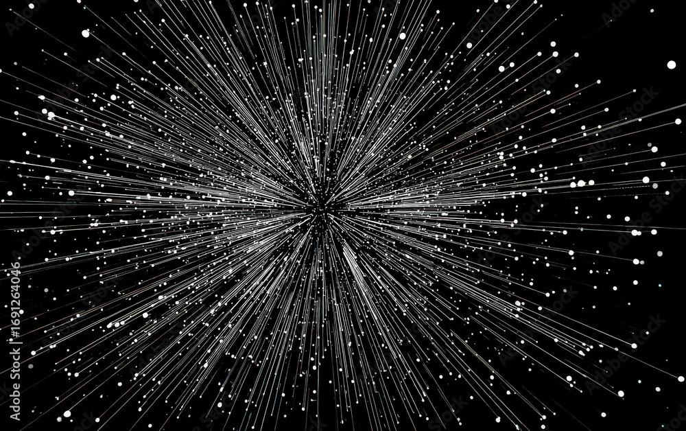 Poster abstract bursting lines and dots in black background