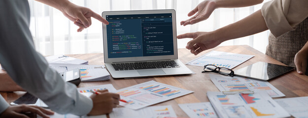 Software development programming on computer screen for brisk application and program coding