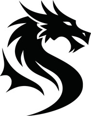 Obraz premium Tribal vector hand drawn on icon, tribal dragon head silhouette in bold — stock vector