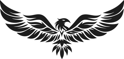 Fototapeta premium Tribal vector hand drawn line art on icon, tribal eagle with spread wings — stock vector