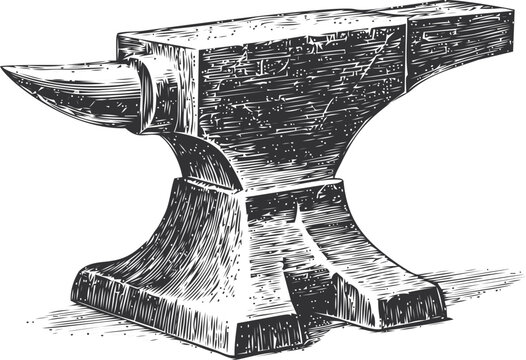 Anvil vector sketch hand drawn line art on icon, anvil vintage engraving style blacksmith tool — stock vector
