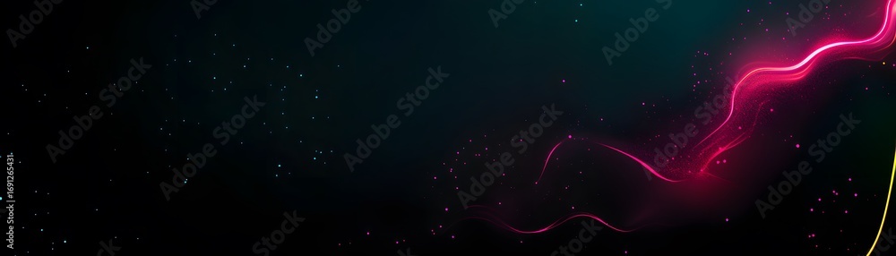 Aufkleber dynamic lines of vibrant pink and yellow light streaks against a dark background sprinkled with smal