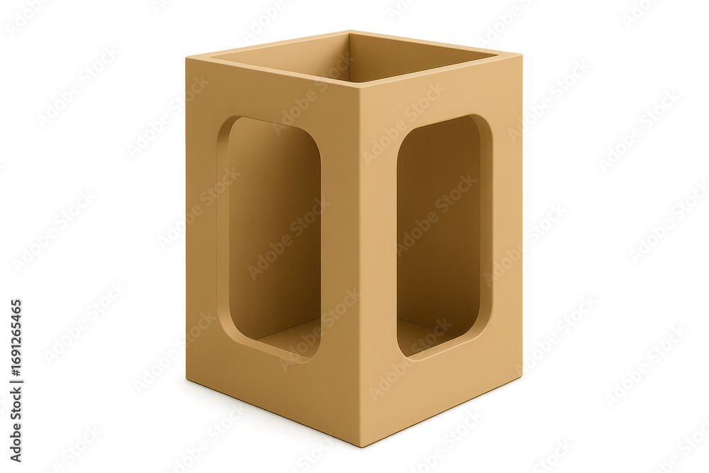 Aufkleber beige minimalistic cube with cut-out openings on a transparent background
