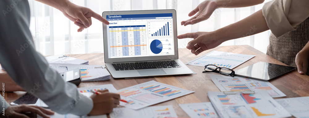Poster spreadsheet document information financial startup concept. data and graphs in spreadsheet documents