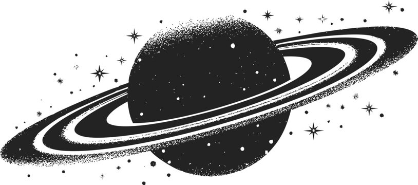 Saturn vector hand drawn on icon, saturn planet with rings in vintage &mdash; stock vector