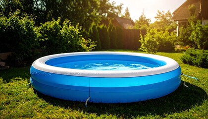 Inflatable pool in a backyard on a sunny day