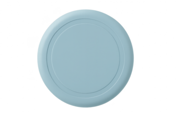 Light blue plastic frisbee isolated on transparent background, studio shot, round