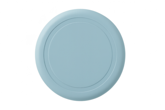 Light blue plastic frisbee isolated on transparent background, studio shot, round