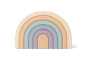 Fototapeta premium Wooden rainbow toy isolated on transparent background, pastel colored stacker