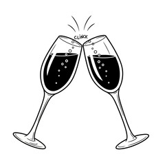 Two Champagne Glasses Clinking, Celebration Illustration