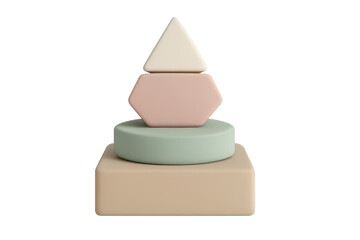 Geometric shapes stacked on a transparent background, pastel colors, modern, isolated