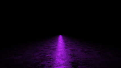Purple neon light beam illuminating the floor of a dark, grunge style room, creating an intriguing...