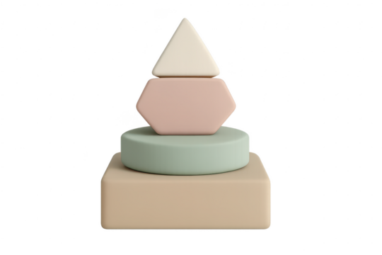 Geometric shapes stacked on a transparent background, pastel colors, modern, isolated