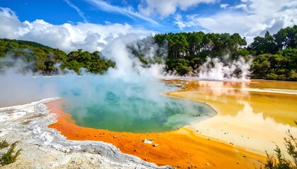 Geothermal hot spring landscape with vibrant colors