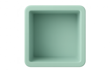 Empty pale green square container isolated on a transparent background, studio