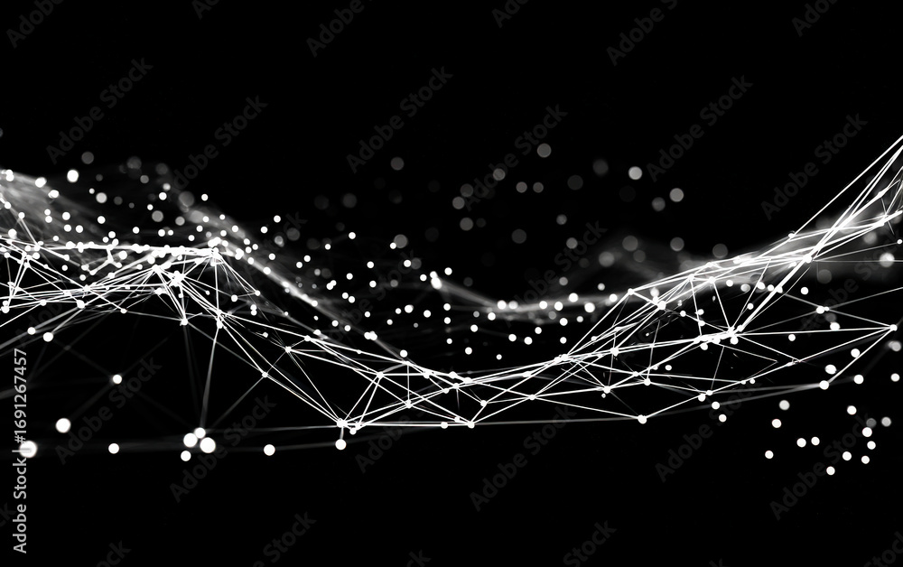 Aufkleber abstract network connections with lines and dots in black background