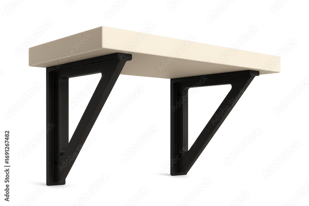 Poster modern beige shelf with black triangle brackets on transparent background