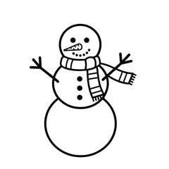 Simple Black Line Art Snowman with Scarf and Carrot Nose