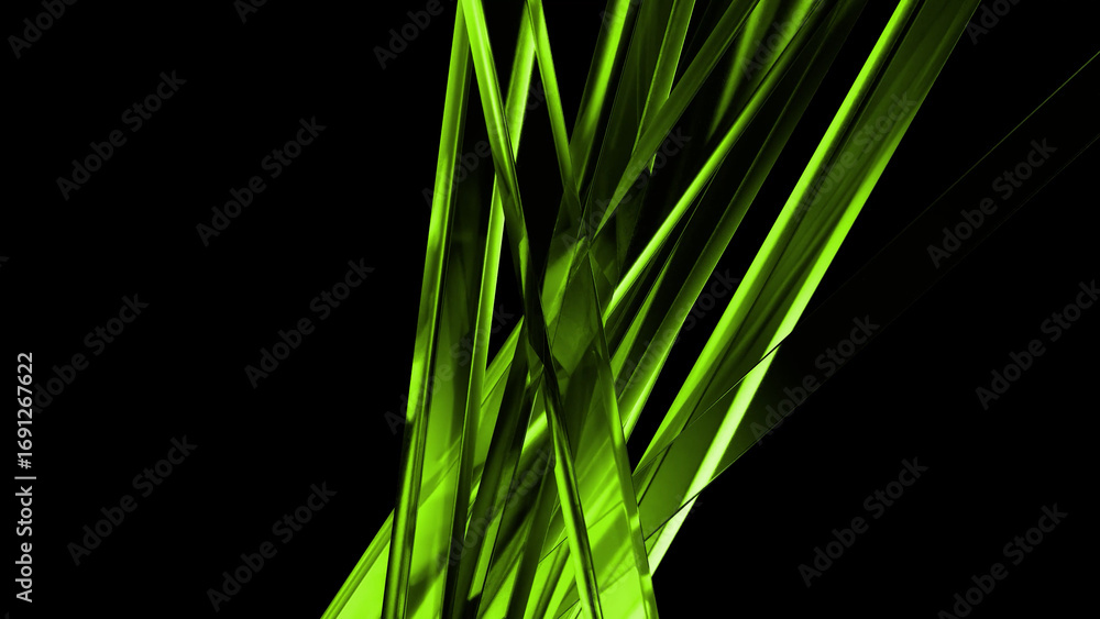 Fototapete green shards are exploding and expanding on a black background, creating a dynamic and energetic abs