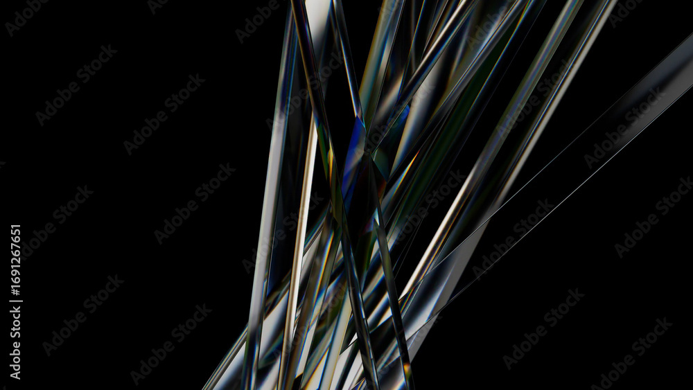 Poster abstract composition featuring intersecting glass rods on a black background, creating a dynamic vis