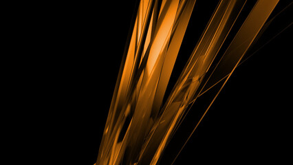 Orange translucent geometric shapes converging diagonally on a rich black background, enhancing the...