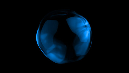 Glowing blue sphere swirling with vibrant energy against a black background, embodying concepts of innovation, technology, and a futuristic vision of the universe