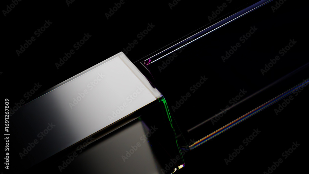 Aufkleber colorful light reflections illuminating edges of abstract geometric shapes, creating dynamic and mod