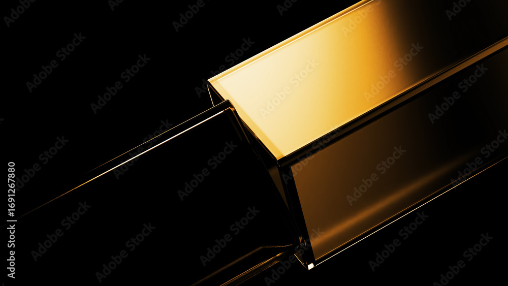 Aufkleber two intersecting rectangular prisms, one gold and one transparent, create an abstract geometric comp