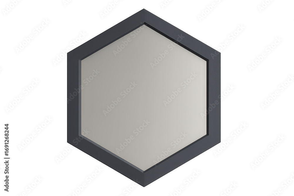 Poster sleek dark gray hexagonal elongated mirror isolated on transparent background