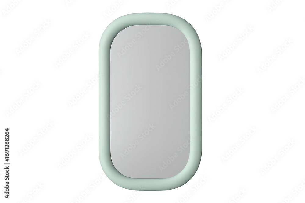 Poster light green rounded rectangular mirror isolated on transparent background.
