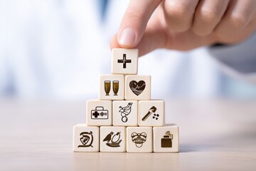 Medical building blocks pyramid and hand interaction