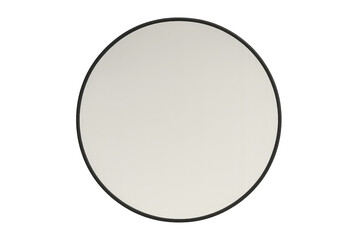 Sleek round wall mirror with black frame isolated on transparent background