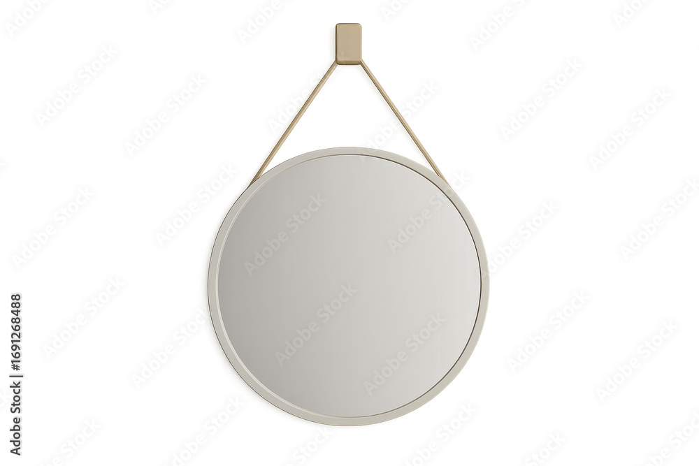 Poster stylish round mirror with hanging strap isolated on transparent background