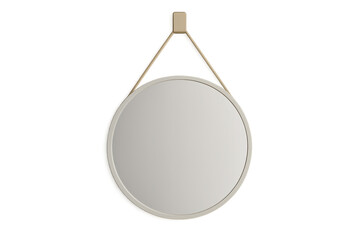 Stylish round mirror with hanging strap isolated on transparent background